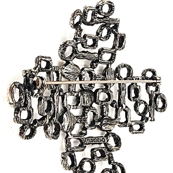 FLORENZA SIGNED COSTUME SILVER TONE MCM ENAMEL ABSTRACT ART BROOCH Vintage 1960s - Picture 5 of 6
